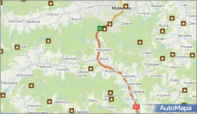 mapa Stróża gmina Pcim, Stróża gmina Pcim na mapie Targeo