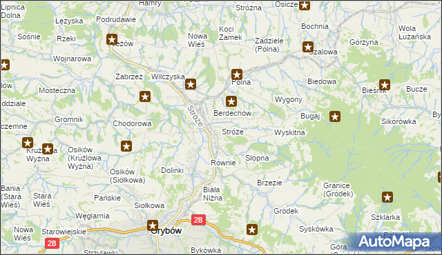 mapa Stróże gmina Grybów, Stróże gmina Grybów na mapie Targeo