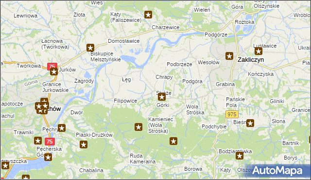 mapa Stróże gmina Zakliczyn, Stróże gmina Zakliczyn na mapie Targeo