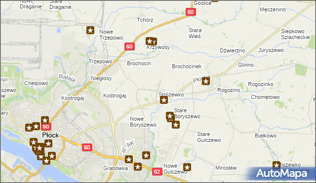 mapa Stróżewko gmina Radzanowo, Stróżewko gmina Radzanowo na mapie Targeo