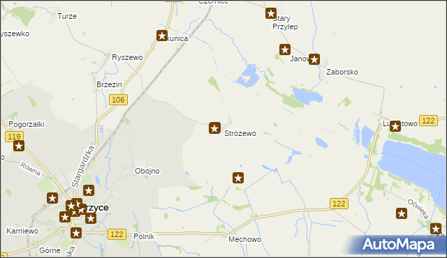 mapa Stróżewo gmina Pyrzyce, Stróżewo gmina Pyrzyce na mapie Targeo