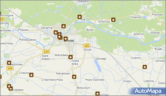 mapa Stróżki gmina Wronki, Stróżki gmina Wronki na mapie Targeo