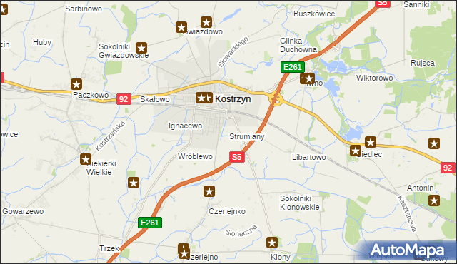 mapa Strumiany gmina Kostrzyn, Strumiany gmina Kostrzyn na mapie Targeo