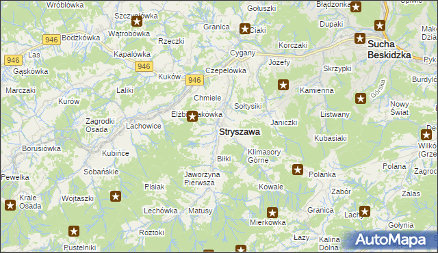 mapa Stryszawa, Stryszawa na mapie Targeo