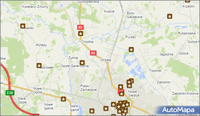 mapa Strzała gmina Siedlce, Strzała gmina Siedlce na mapie Targeo