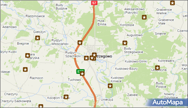 mapa Strzegowo powiat mławski, Strzegowo powiat mławski na mapie Targeo