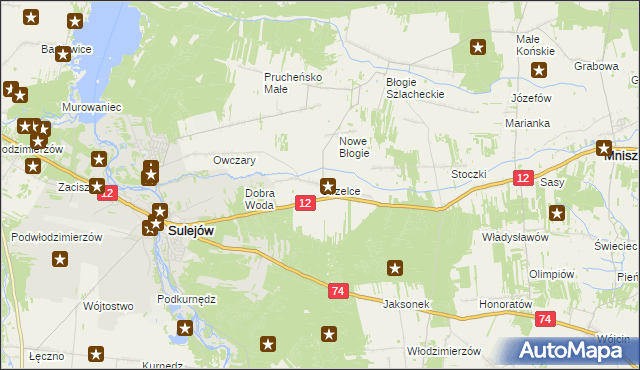 mapa Strzelce gmina Mniszków, Strzelce gmina Mniszków na mapie Targeo