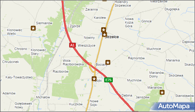 mapa Strzelce Kolonia gmina Strzelce, Strzelce Kolonia gmina Strzelce na mapie Targeo