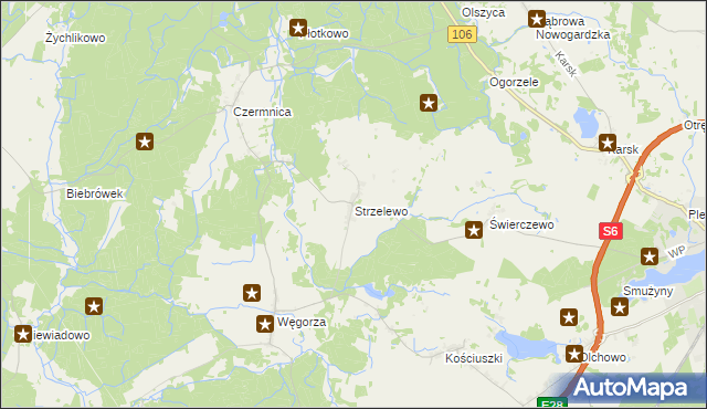 mapa Strzelewo gmina Nowogard, Strzelewo gmina Nowogard na mapie Targeo