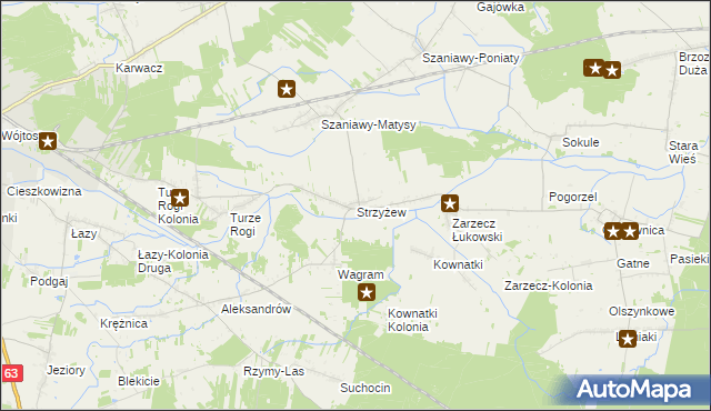 mapa Strzyżew gmina Łuków, Strzyżew gmina Łuków na mapie Targeo