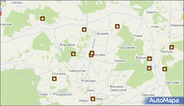 mapa Strzyżew gmina Sieroszewice, Strzyżew gmina Sieroszewice na mapie Targeo