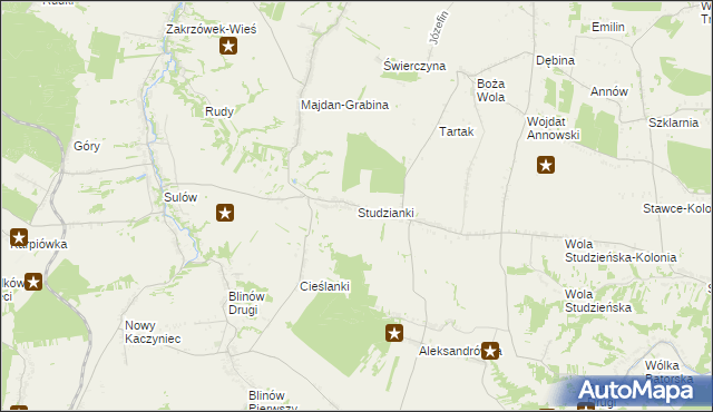 mapa Studzianki gmina Zakrzówek, Studzianki gmina Zakrzówek na mapie Targeo