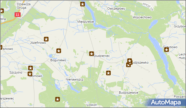 mapa Studzieniec gmina Rogoźno, Studzieniec gmina Rogoźno na mapie Targeo