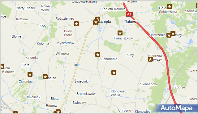 mapa Suchodębie gmina Łanięta, Suchodębie gmina Łanięta na mapie Targeo