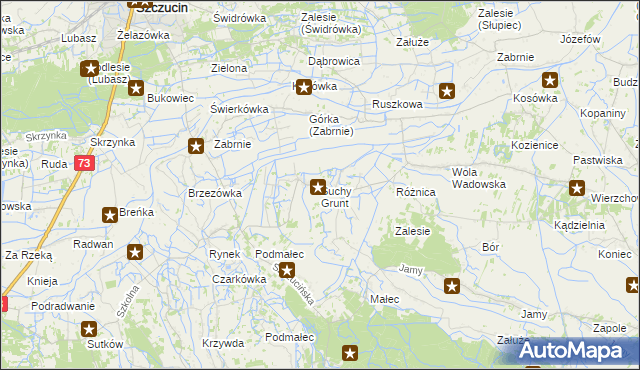 mapa Suchy Grunt gmina Szczucin, Suchy Grunt gmina Szczucin na mapie Targeo