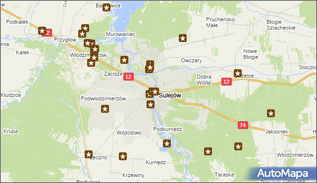 mapa Sulejów powiat piotrkowski, Sulejów powiat piotrkowski na mapie Targeo