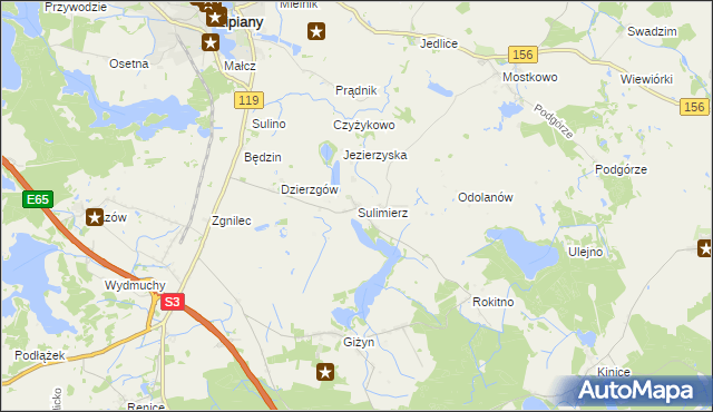 mapa Sulimierz gmina Myślibórz, Sulimierz gmina Myślibórz na mapie Targeo