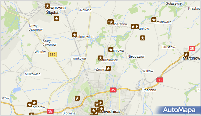 mapa Sulisławice gmina Świdnica, Sulisławice gmina Świdnica na mapie Targeo