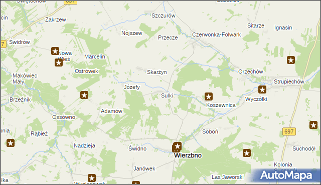 mapa Sulki gmina Wierzbno, Sulki gmina Wierzbno na mapie Targeo