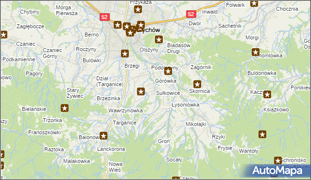 mapa Sułkowice gmina Andrychów, Sułkowice gmina Andrychów na mapie Targeo