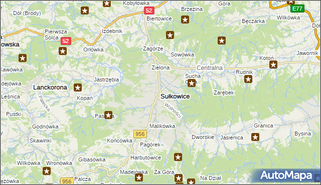 mapa Sułkowice powiat myślenicki, Sułkowice powiat myślenicki na mapie Targeo