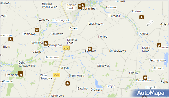 mapa Sułkowo gmina Lubraniec, Sułkowo gmina Lubraniec na mapie Targeo