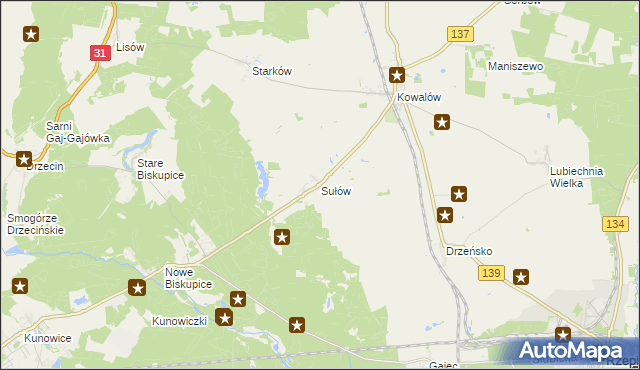 mapa Sułów gmina Rzepin, Sułów gmina Rzepin na mapie Targeo