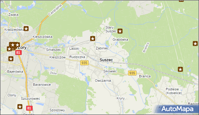 mapa Suszec powiat pszczyński, Suszec powiat pszczyński na mapie Targeo