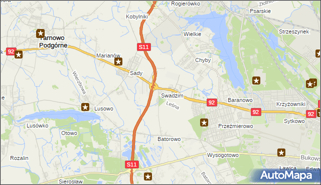 mapa Swadzim gmina Tarnowo Podgórne, Swadzim gmina Tarnowo Podgórne na mapie Targeo