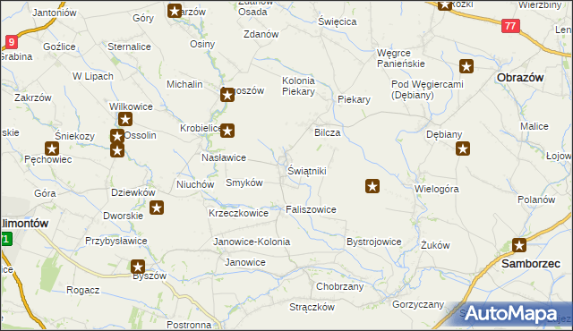 mapa Świątniki gmina Obrazów, Świątniki gmina Obrazów na mapie Targeo