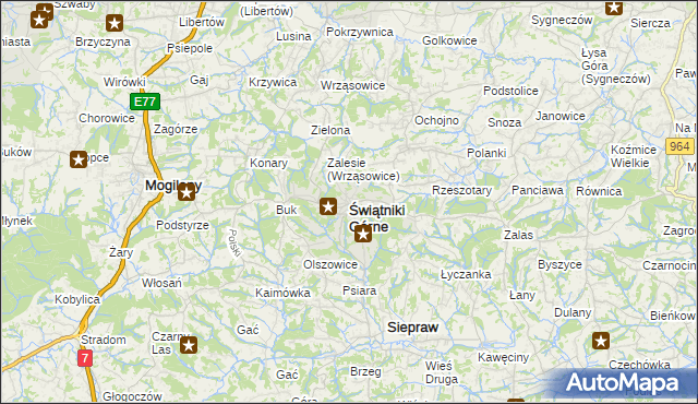 mapa Świątniki Górne, Świątniki Górne na mapie Targeo