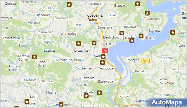 mapa Świdnik gmina Łososina Dolna, Świdnik gmina Łososina Dolna na mapie Targeo