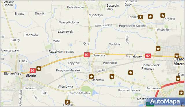 mapa Święcice gmina Ożarów Mazowiecki, Święcice gmina Ożarów Mazowiecki na mapie Targeo