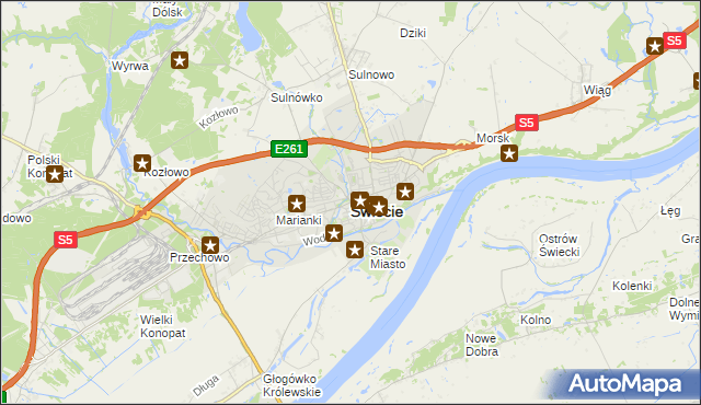 mapa Świecie, Świecie na mapie Targeo