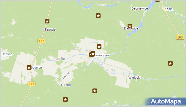 mapa Świerczyna gmina Wierzchowo, Świerczyna gmina Wierzchowo na mapie Targeo