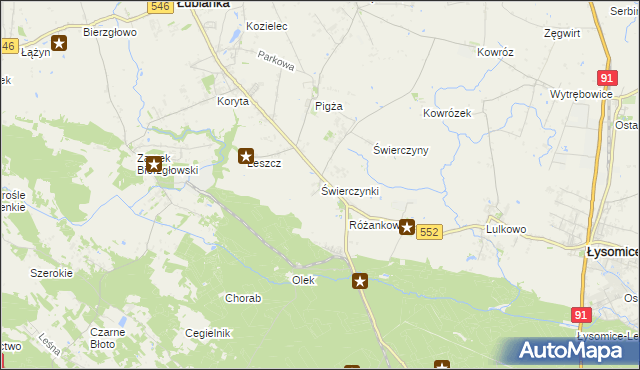 mapa Świerczynki gmina Łysomice, Świerczynki gmina Łysomice na mapie Targeo