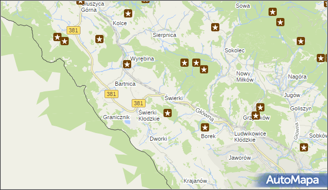 mapa Świerki gmina Nowa Ruda, Świerki gmina Nowa Ruda na mapie Targeo