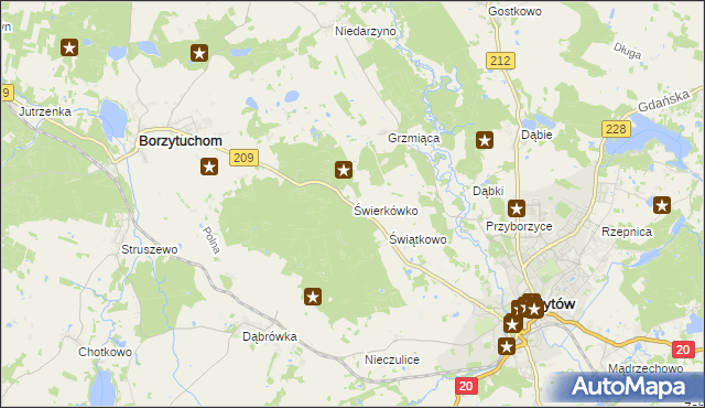mapa Świerkówko gmina Bytów, Świerkówko gmina Bytów na mapie Targeo