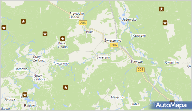 mapa Świerzno gmina Miastko, Świerzno gmina Miastko na mapie Targeo