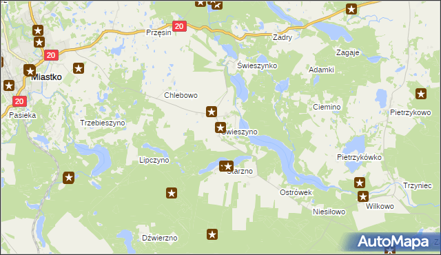 mapa Świeszyno gmina Miastko, Świeszyno gmina Miastko na mapie Targeo