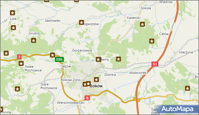 mapa Świny gmina Bolków, Świny gmina Bolków na mapie Targeo