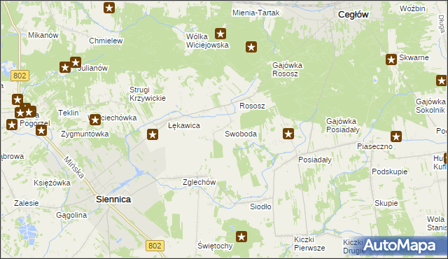 mapa Swoboda gmina Siennica, Swoboda gmina Siennica na mapie Targeo