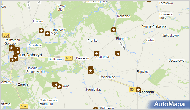 mapa Szafarnia gmina Radomin, Szafarnia gmina Radomin na mapie Targeo