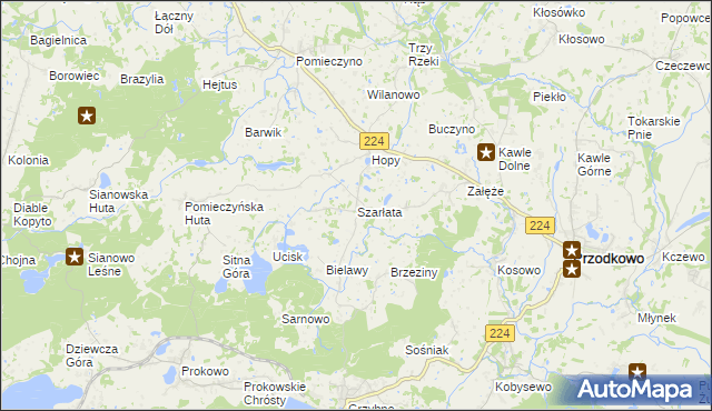 mapa Szarłata gmina Przodkowo, Szarłata gmina Przodkowo na mapie Targeo