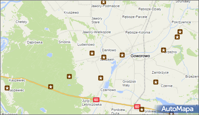 mapa Szczawin gmina Goworowo, Szczawin gmina Goworowo na mapie Targeo