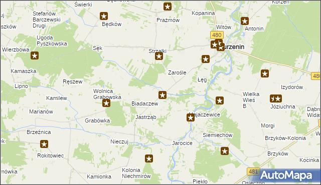 mapa Szczawno gmina Burzenin, Szczawno gmina Burzenin na mapie Targeo