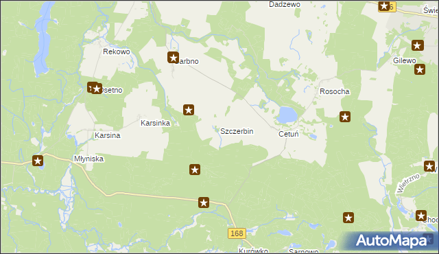 mapa Szczerbin gmina Polanów, Szczerbin gmina Polanów na mapie Targeo
