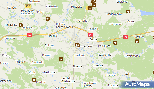 mapa Szczerców, Szczerców na mapie Targeo