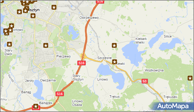 mapa Szczęsne gmina Purda, Szczęsne gmina Purda na mapie Targeo