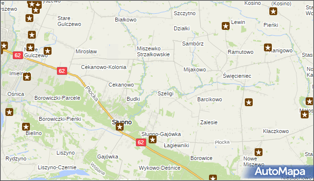 mapa Szeligi gmina Słupno, Szeligi gmina Słupno na mapie Targeo